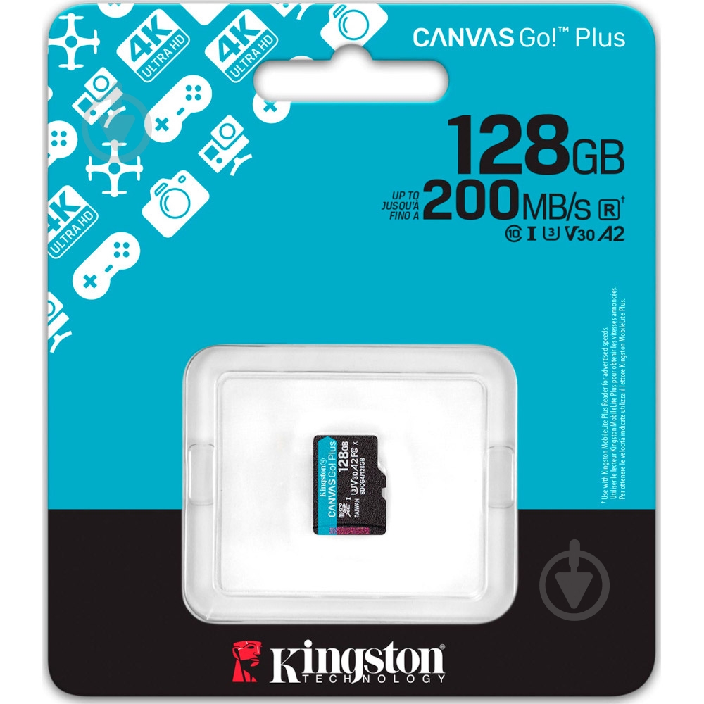 Карта пам'яті Kingston microSDXC 128 ГБ UHS-IClass 10 (SDCG4/128GBSP ) Canvas Go! Plus R200/W200MB/s - фото 3 Карта пам'яті Kingston microSDXC 128 ГБ UHS-IClass 10 (SDCG4/128GBSP ) Canvas Go! Plus R200/W200MB/s - фото 3