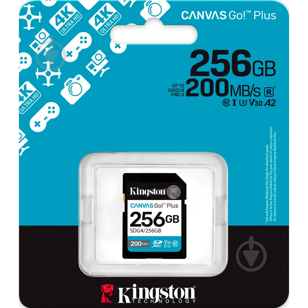 Карта пам'яті Kingston SDXC 256 ГБ UHS-IClass 10 (SDG4/256GB ) Canvas Go! Plus R200/W160MB/s - фото 3 Карта пам'яті Kingston SDXC 256 ГБ UHS-IClass 10 (SDG4/256GB ) Canvas Go! Plus R200/W160MB/s - фото 3