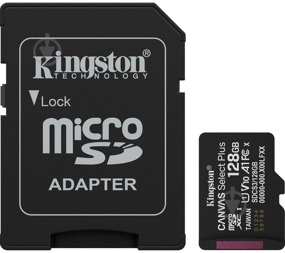 Карта пам'яті Kingston microSDXC 128 ГБ UHS-IClass 10 (SDCS3/128GB ) Canvas Select Plus R150MB/s + SD-адаптер - фото 1