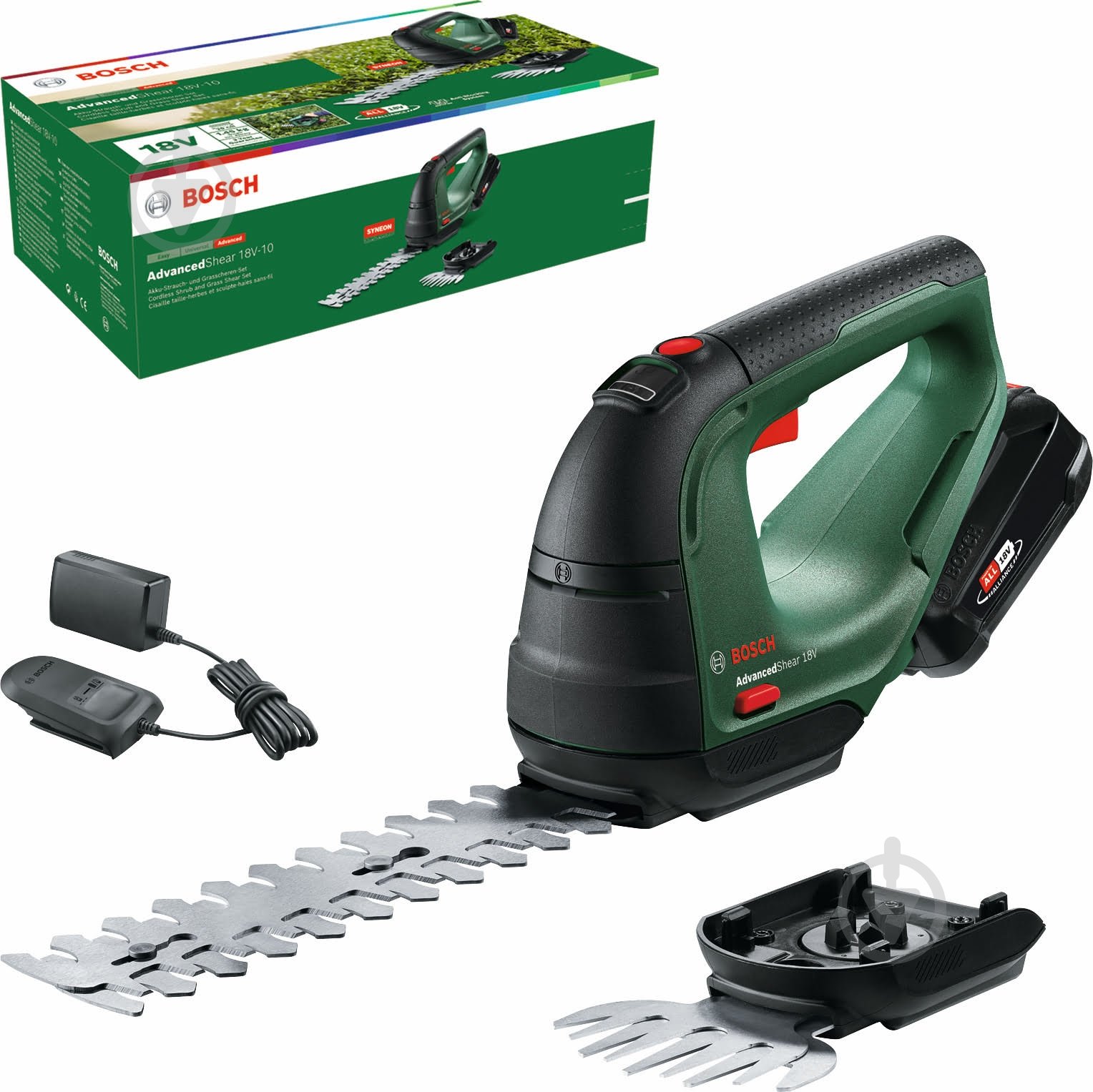 Ножницы для травы и кустов Bosch AdvancedShear 18V-10 + Аккумулятор PBA 18V 2,0Ah + Зарядное устройство - фото 1 Ножницы для травы и кустов Bosch AdvancedShear 18V-10 + Аккумулятор PBA 18V 2,0Ah + Зарядное устройство - фото 1
