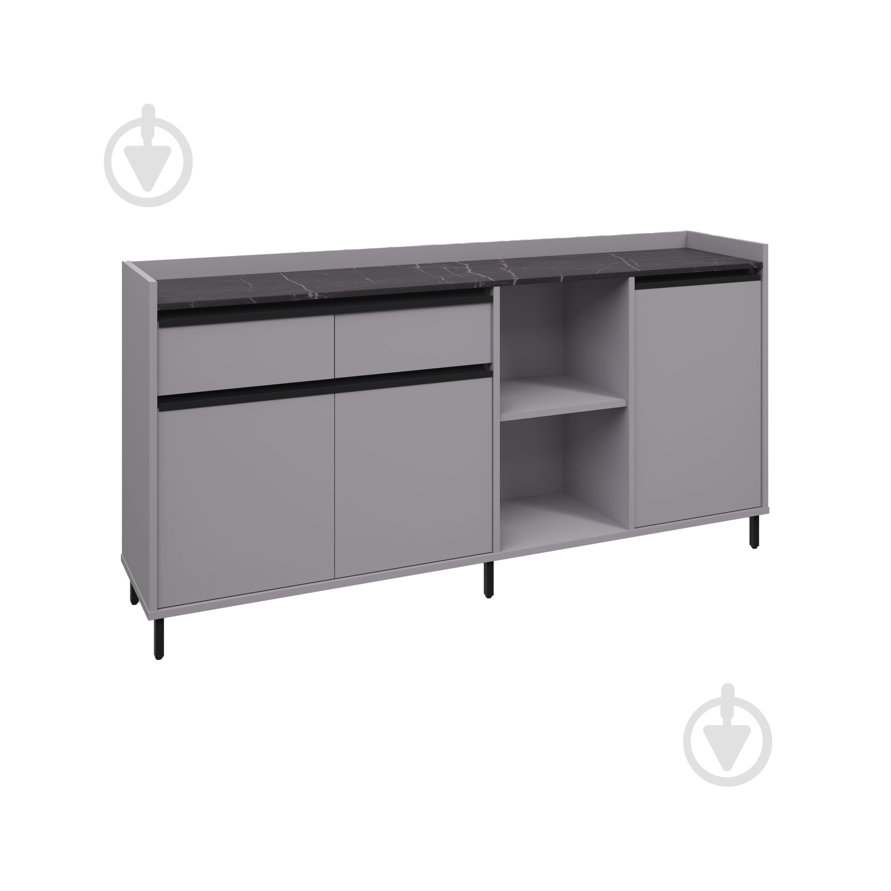 Комод Вісент 2ш+3дв+відкр. ГБ12 2000x900x400 мм сірий/мармур чорний - фото 1 Комод Вісент 2ш+3дв+відкр. ГБ12 2000x900x400 мм сірий/мармур чорний - фото 1