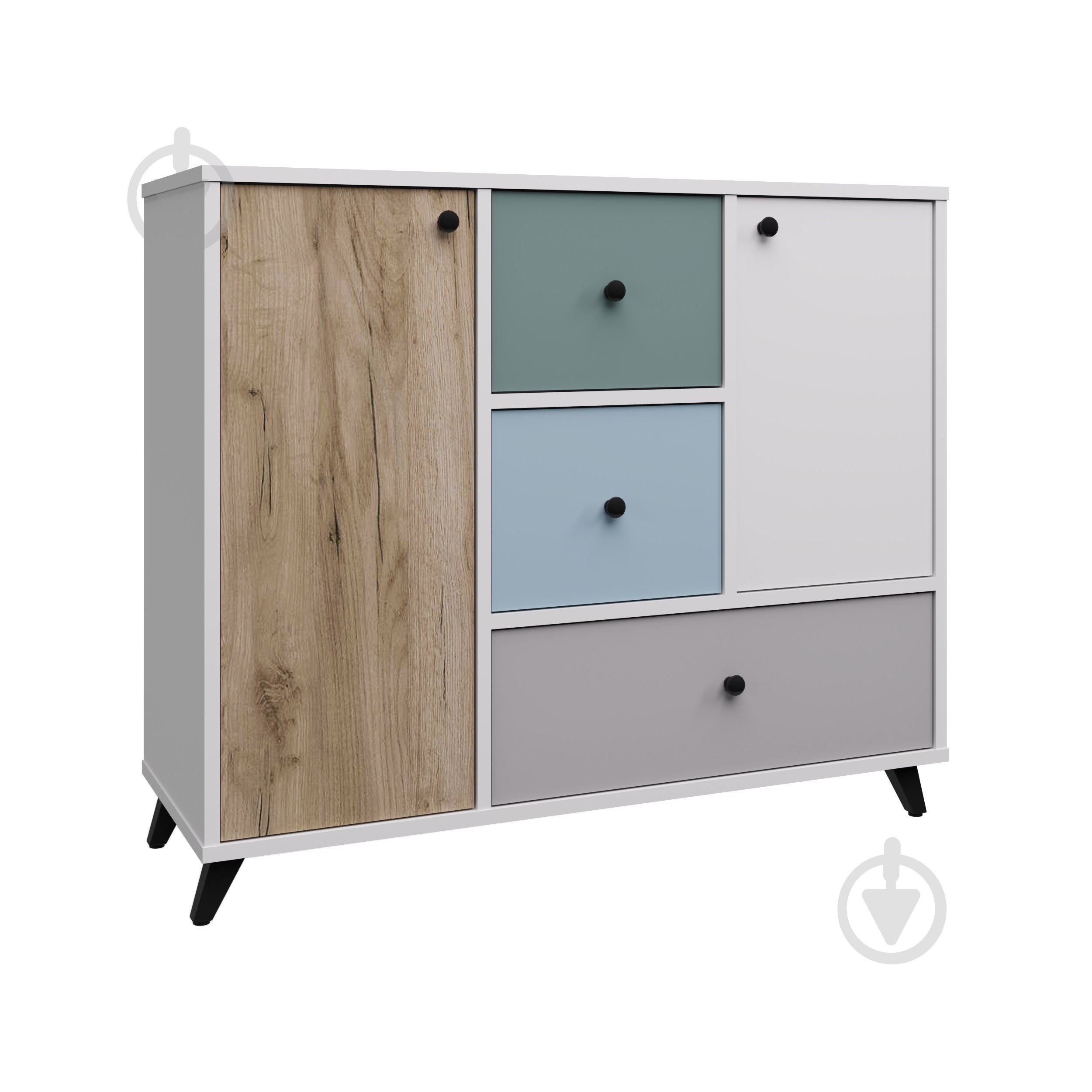 Комод Вісент 3ш+2дв ОЛ04 1050x900x400 мм біла аляска/скай/блакитний/дуб крафт сірий/сірий - фото 1 Комод Вісент 3ш+2дв ОЛ04 1050x900x400 мм біла аляска/скай/блакитний/дуб крафт сірий/сірий - фото 1