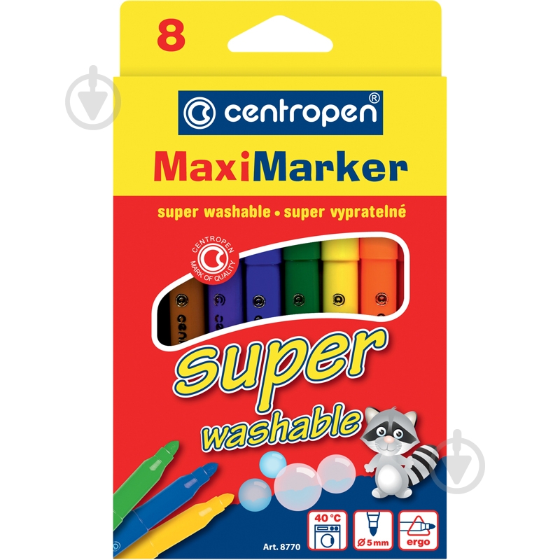 Фломастеры Maxi Super Washable 8 цветов 8770/08 Centropen - фото 1 Фломастеры Maxi Super Washable 8 цветов 8770/08 Centropen - фото 1