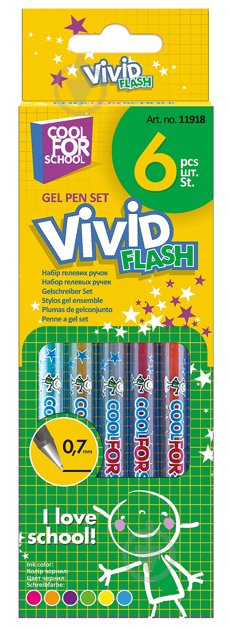 Набір ручок гелевих Cool For School Vivid Flash 6 кольорів неон - фото 1