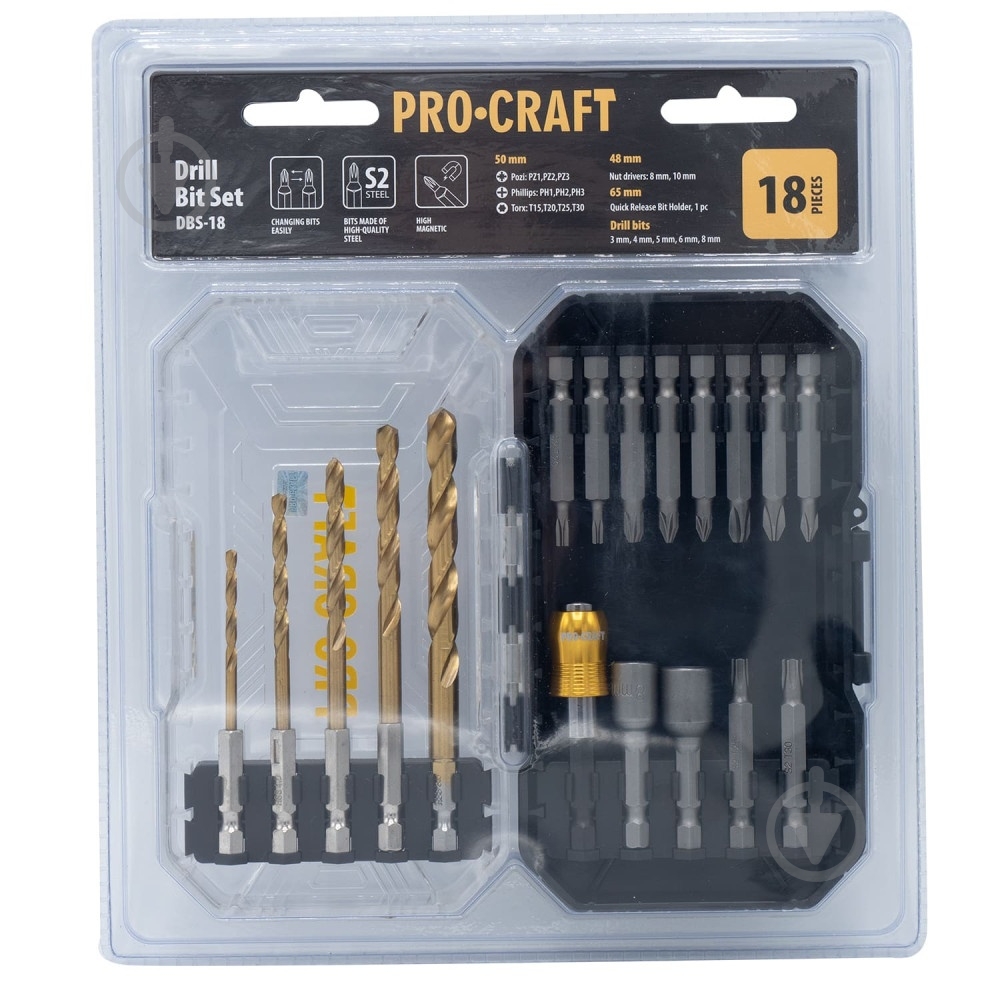Набір біт і свердел ProCraft DBS-18 18 шт. 001812 - фото 1