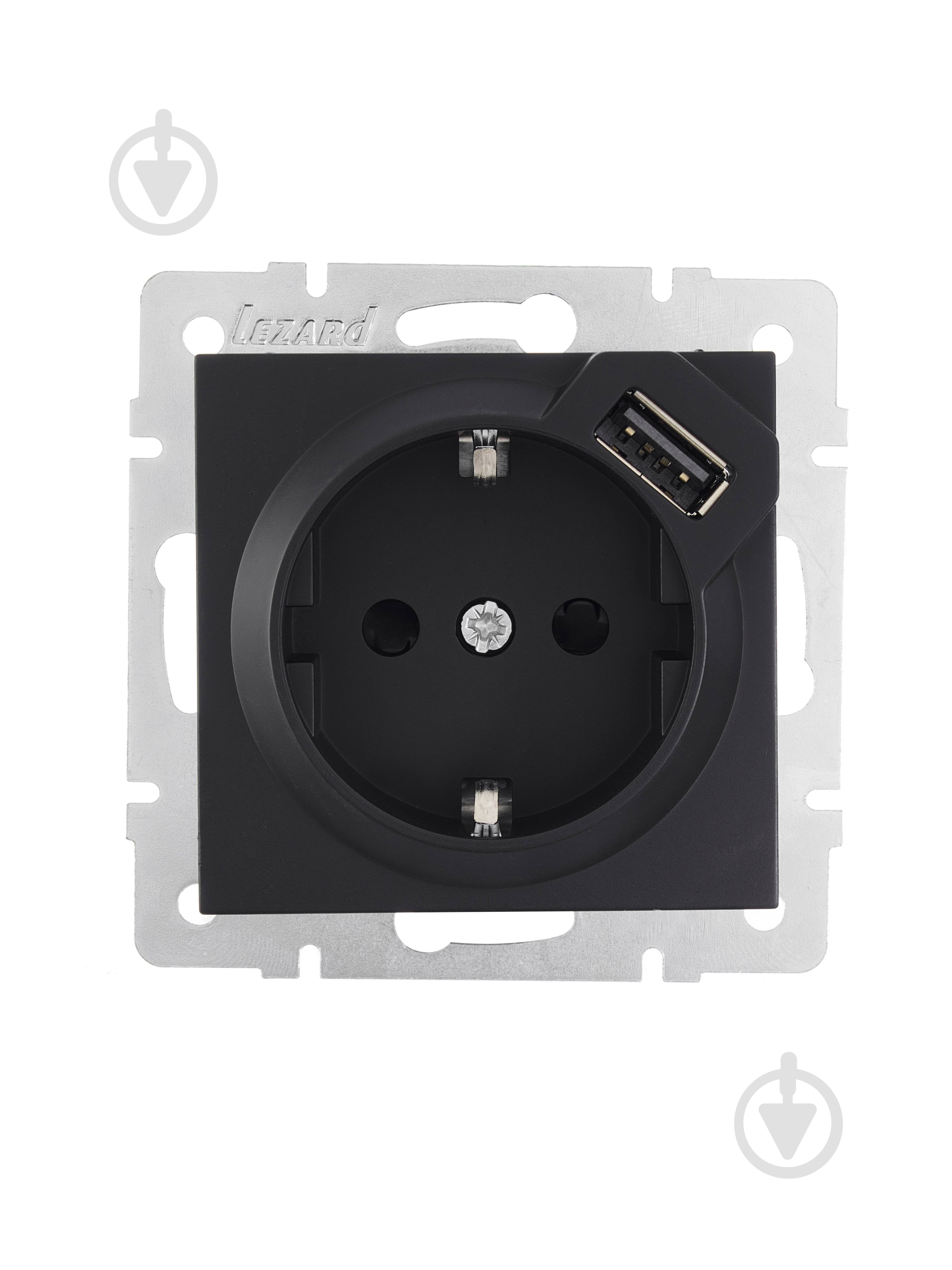 Розетка + USB с заземлением Lezard Vesna IP20 антрацит 742-4288-181 - фото 2