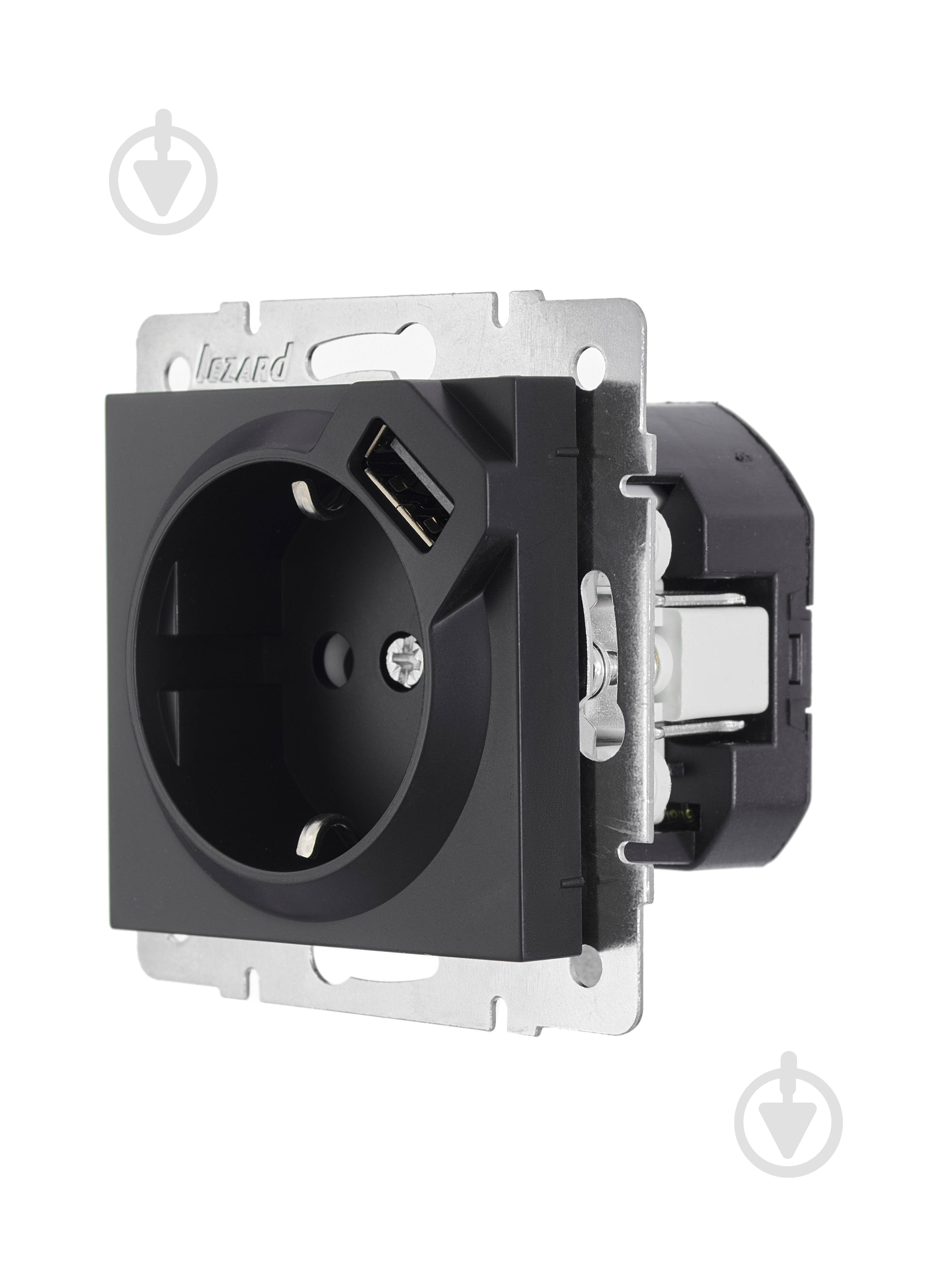 Розетка + USB с заземлением Lezard Vesna IP20 антрацит 742-4288-181 - фото 3