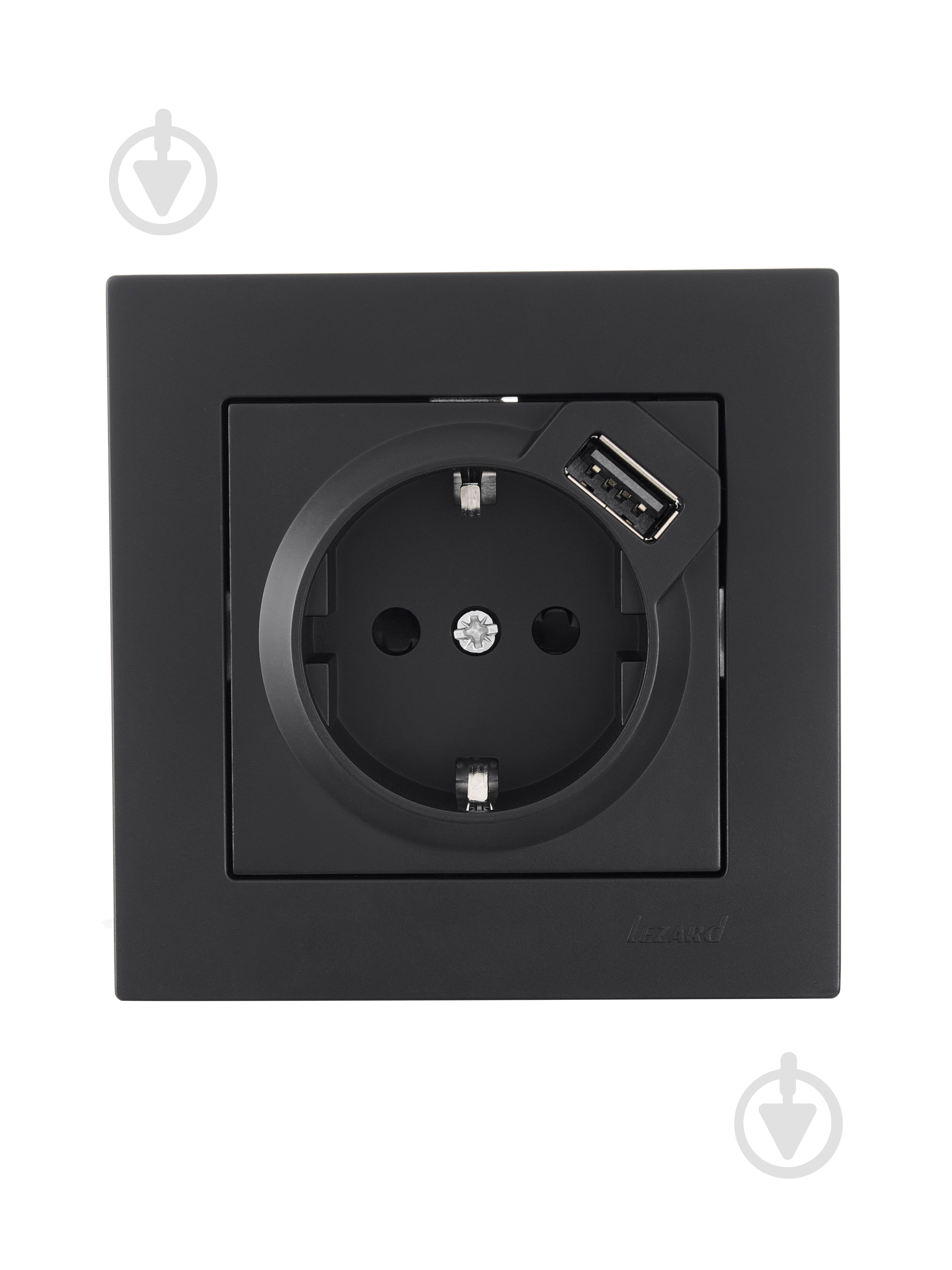 Розетка + USB с заземлением Lezard Vesna IP20 антрацит 742-4288-181 - фото 1
