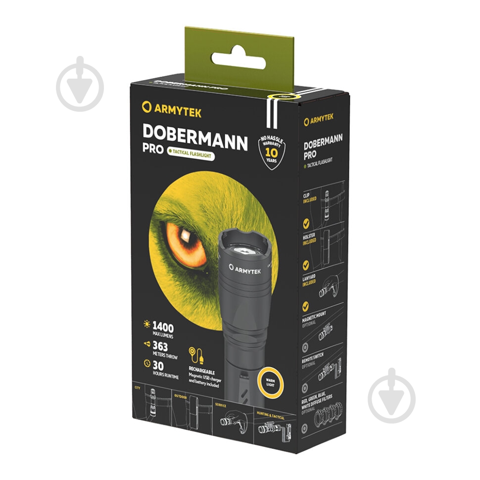 Фонарик Armytek тактический Dobermann Magnet USB White черный - фото 5