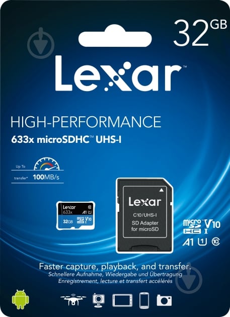 Карта памяти Lexar microSDHC 32 ГБ Class 10UHS-I (LSDMI32GBB633A) - фото 4 Карта памяти Lexar microSDHC 32 ГБ Class 10UHS-I (LSDMI32GBB633A) - фото 4