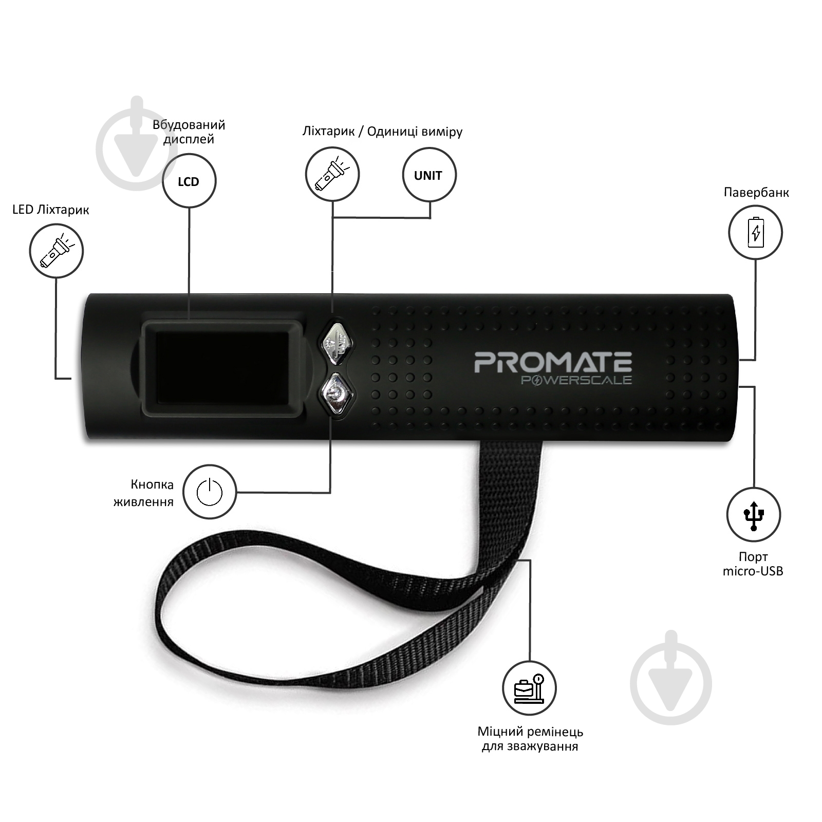 Весы Promate PowerScale с функцией повербанка 2600 mAh Black - фото 6 Весы Promate PowerScale с функцией повербанка 2600 mAh Black - фото 6