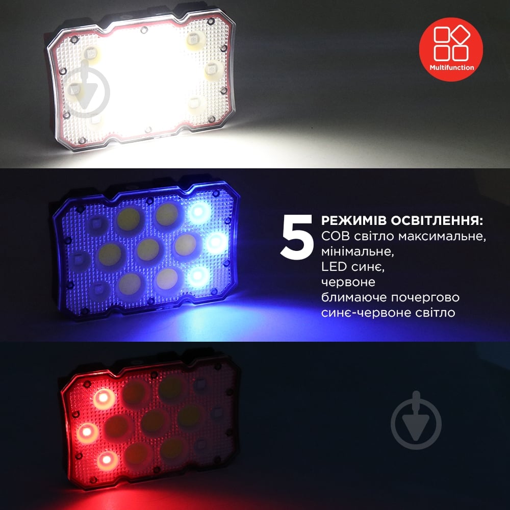 Фонарь прожекторный Quantum Worklight QM-FL2030 Worker 15W COB+LED с функцией Power Bank 400 Lm черный с красным - фото 15