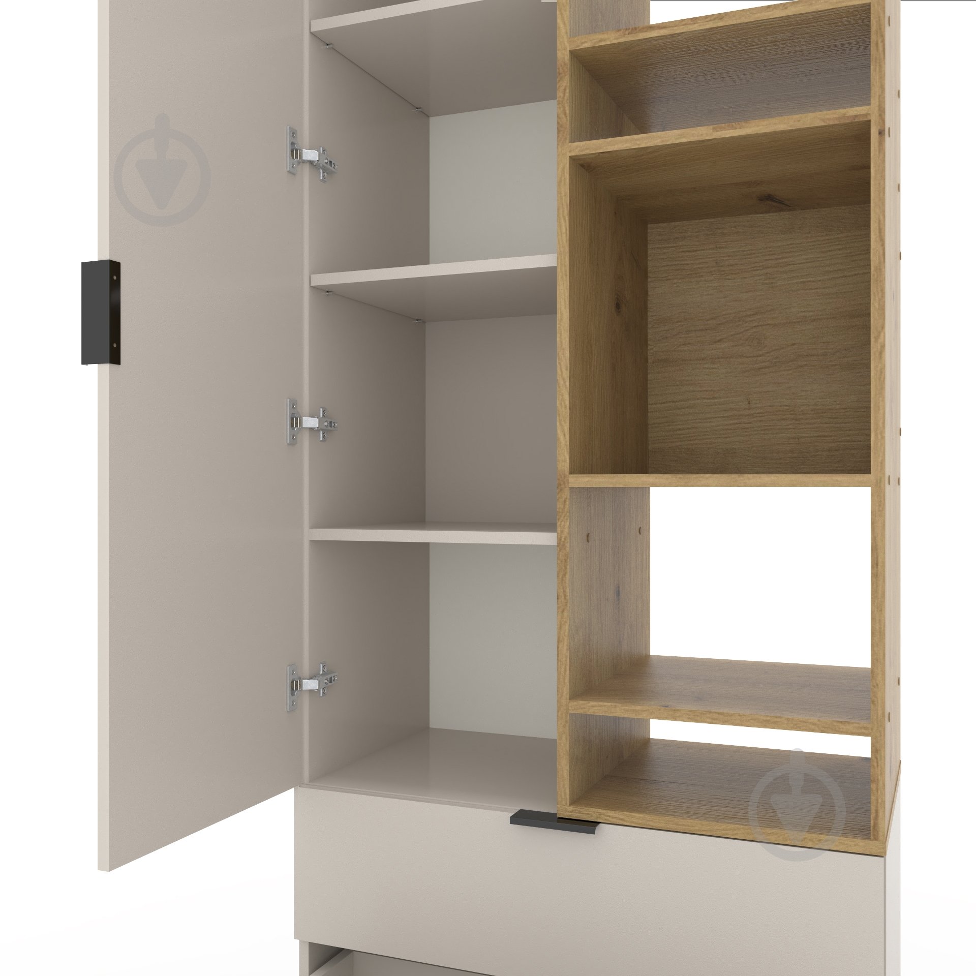 Шкаф Metkas Home A001R 1д2ш ЛДСП 2300х800х420 мм кашемир / дуб артизан / кашемир - фото 4 Шкаф Metkas Home A001R 1д2ш ЛДСП 2300х800х420 мм кашемир / дуб артизан / кашемир - фото 4