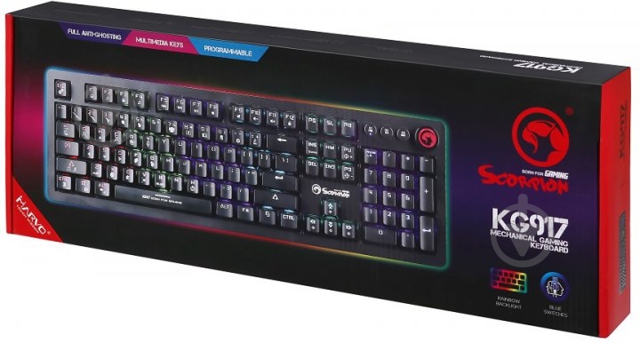 Клавиатура Marvo black (KG917 Multi-LED Mechanical Blue Switch) - фото 6