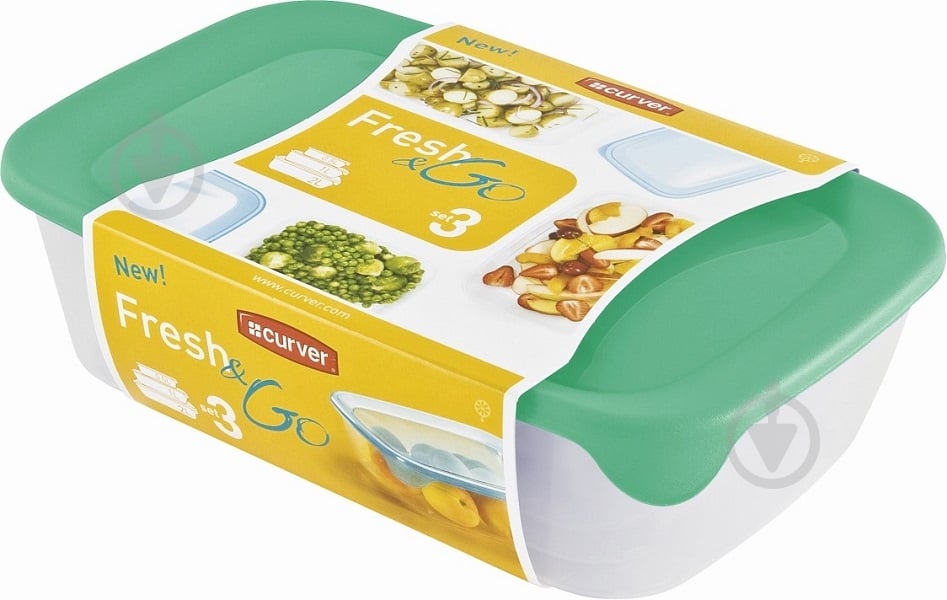 Набір контейнерів для харчових продуктів Curver Fresh&go 0.5 л + 1л + 2 л прозорий м'ятний - фото 1