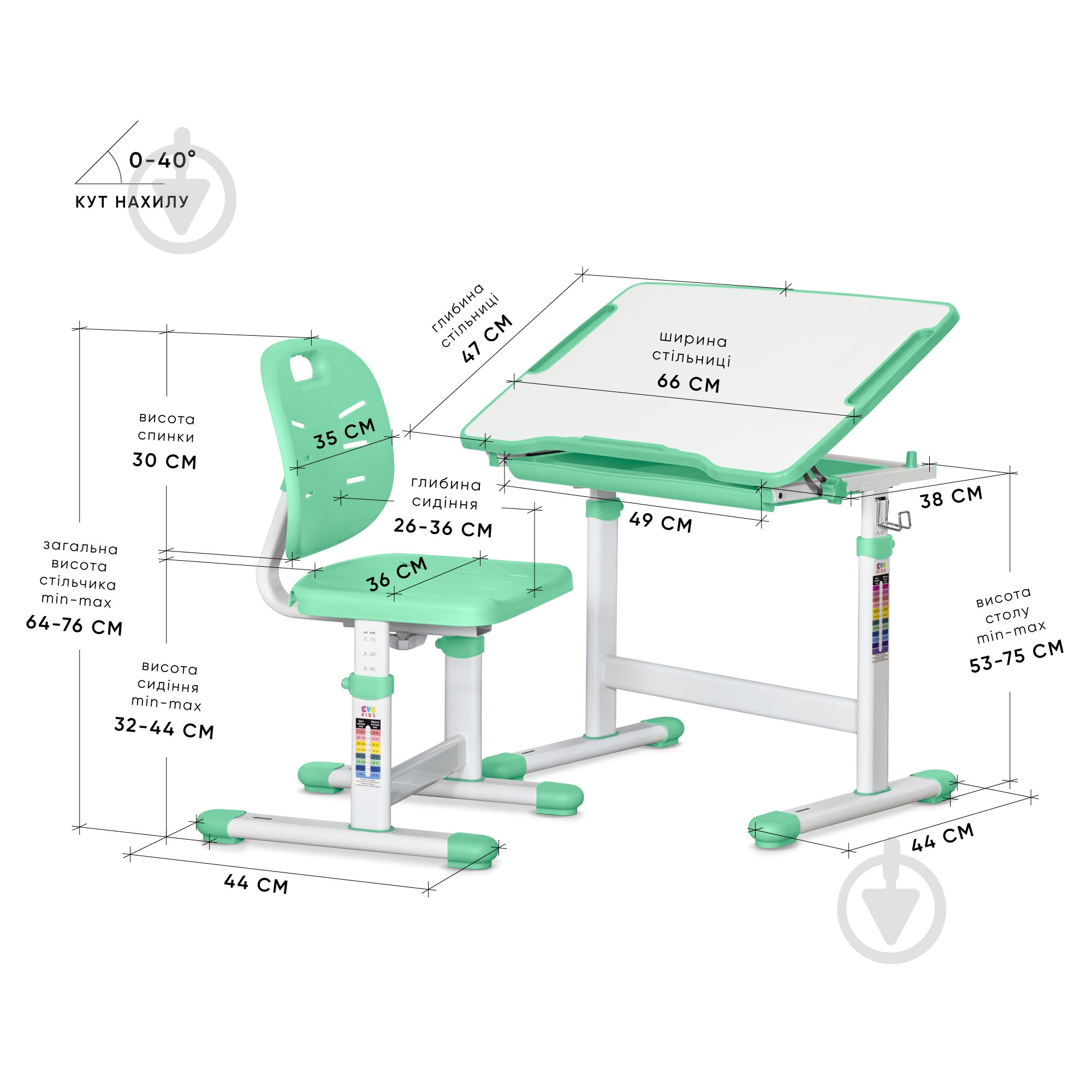 Комплект парта и стул Evo-kids Evo-06 Plus Green - фото 3
