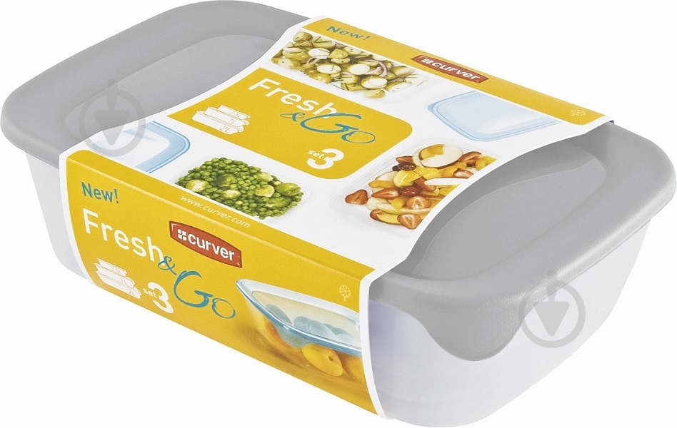 Набір контейнерів для харчових продуктів Curver Fresh&go 0.5 л + 1л + 2 л прозорий сірий - фото 1