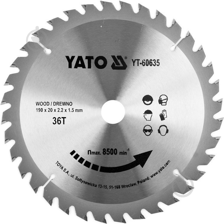 Пильный диск YATO 190x20x2,2 Z36 YT-60635 - фото 1 Пильный диск YATO 190x20x2,2 Z36 YT-60635 - фото 1