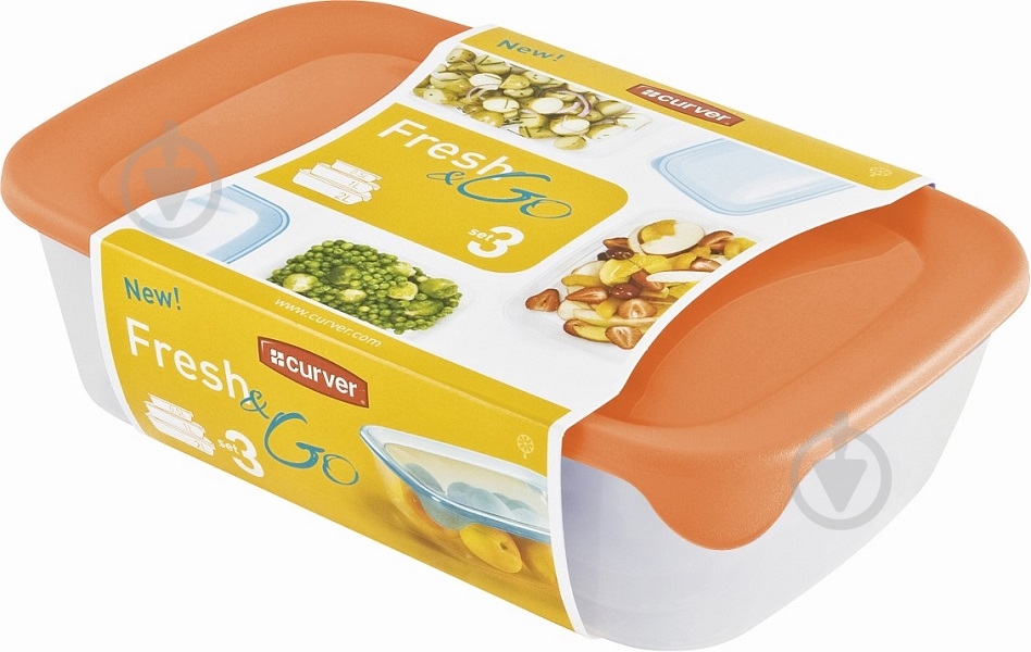 Набір контейнерів для харчових продуктів Curver Fresh&go 0.5 л + 1л + 2 л прозорий персиковий - фото 1