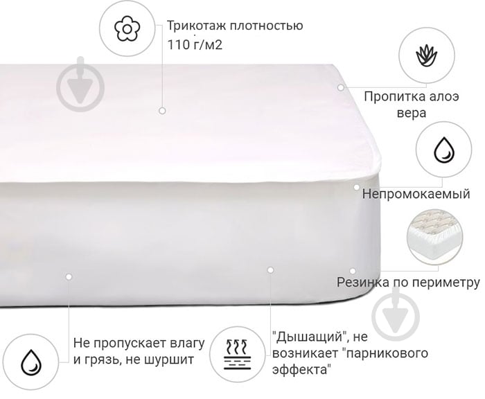 Наматрасник MirSon Light Aloe Vera 216 (трикотажный AQUA-stop) водонепроницаемый с резинкой по периметру 26х150x200 см 2200000691507 - фото 2