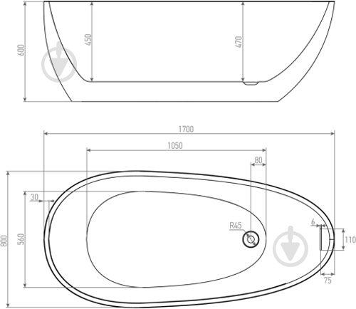 Ванна акриловая Alex Baitler АВ8317 170х80 см - фото 2