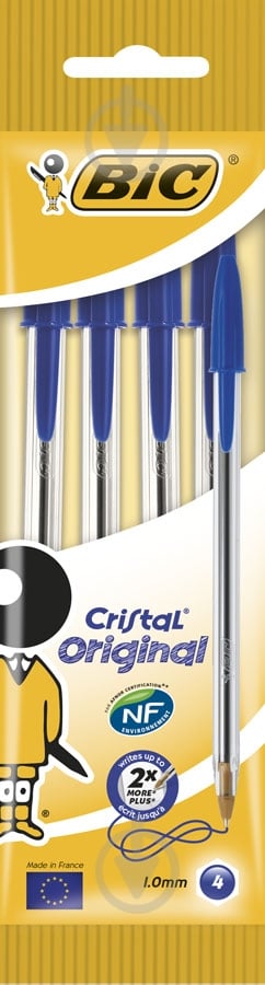 Набір ручок кулькових BIC Cristal 4 шт. сині - фото 1