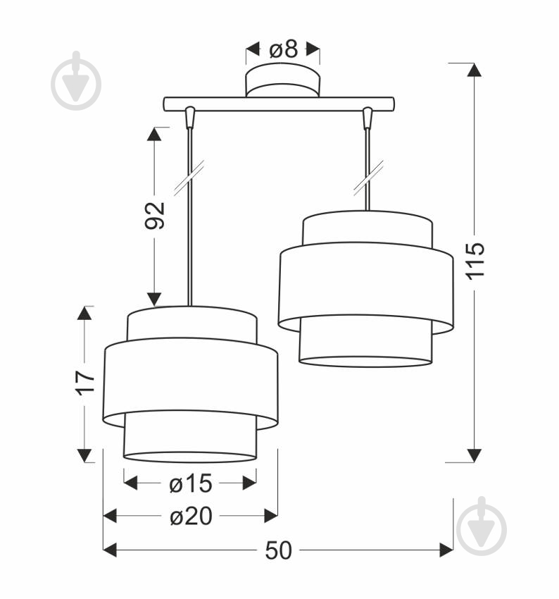 Люстра підвісна Candellux Hare 2x60 Вт E27 сірий/срібло 32-18489 - фото 2