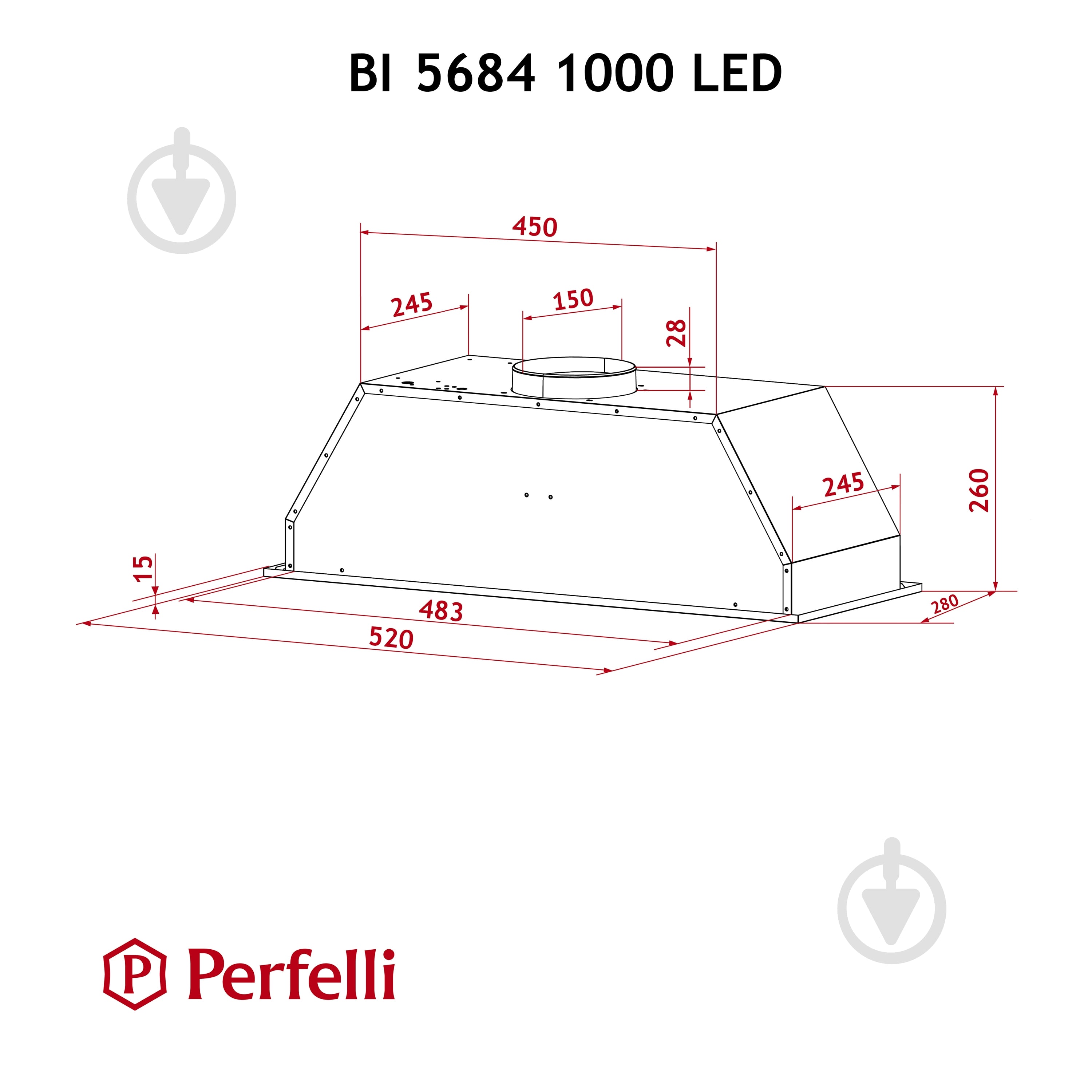 Витяжка Perfelli BI 5684 WH 1000 LED повновбудовувана — фото 10