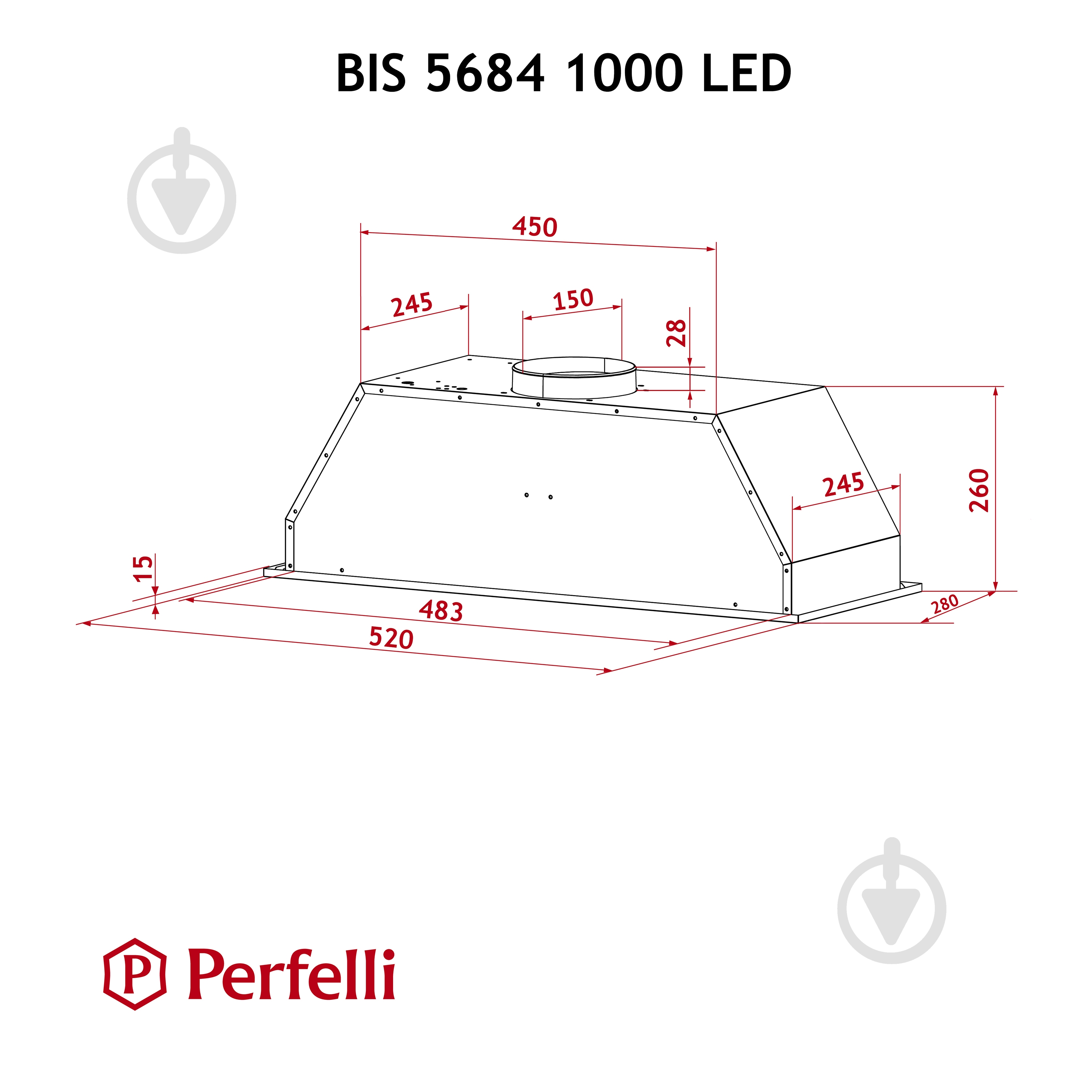 Витяжка Perfelli BIS 5684 WH 1000 LED повновбудовувана — фото 10