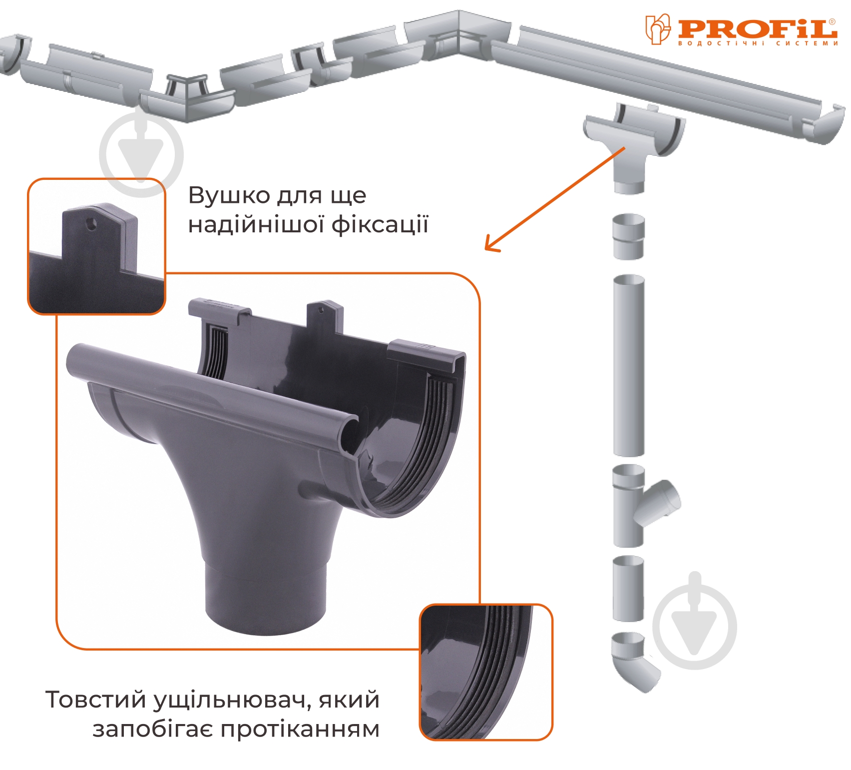 Воронка желоба PROFiL 90 мм графит - фото 2