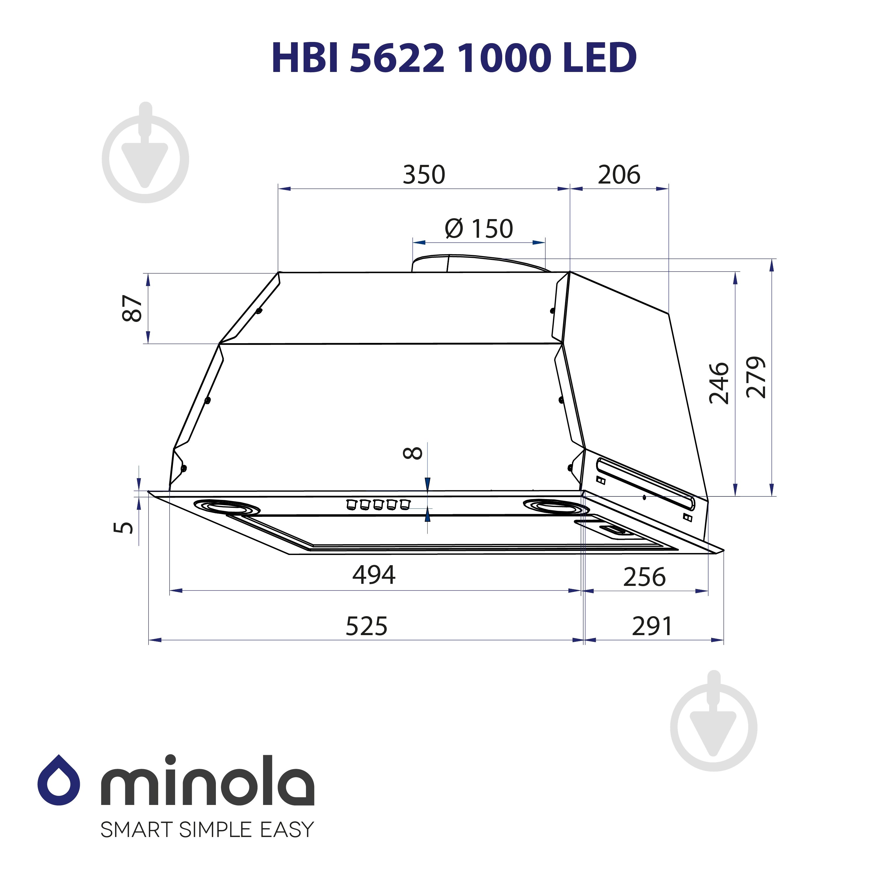 Витяжка Minola HBI 5622 BLF 1000 LED повновбудовувана - фото 10