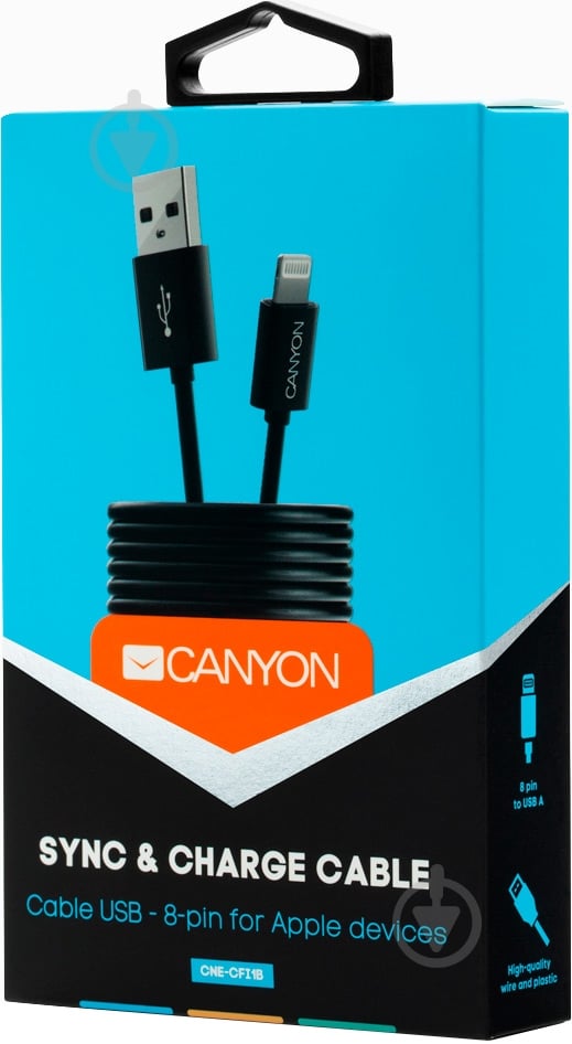 Кабель Canyon Lightning – USB 1 м черный (CNE-CFI1B) - фото 2