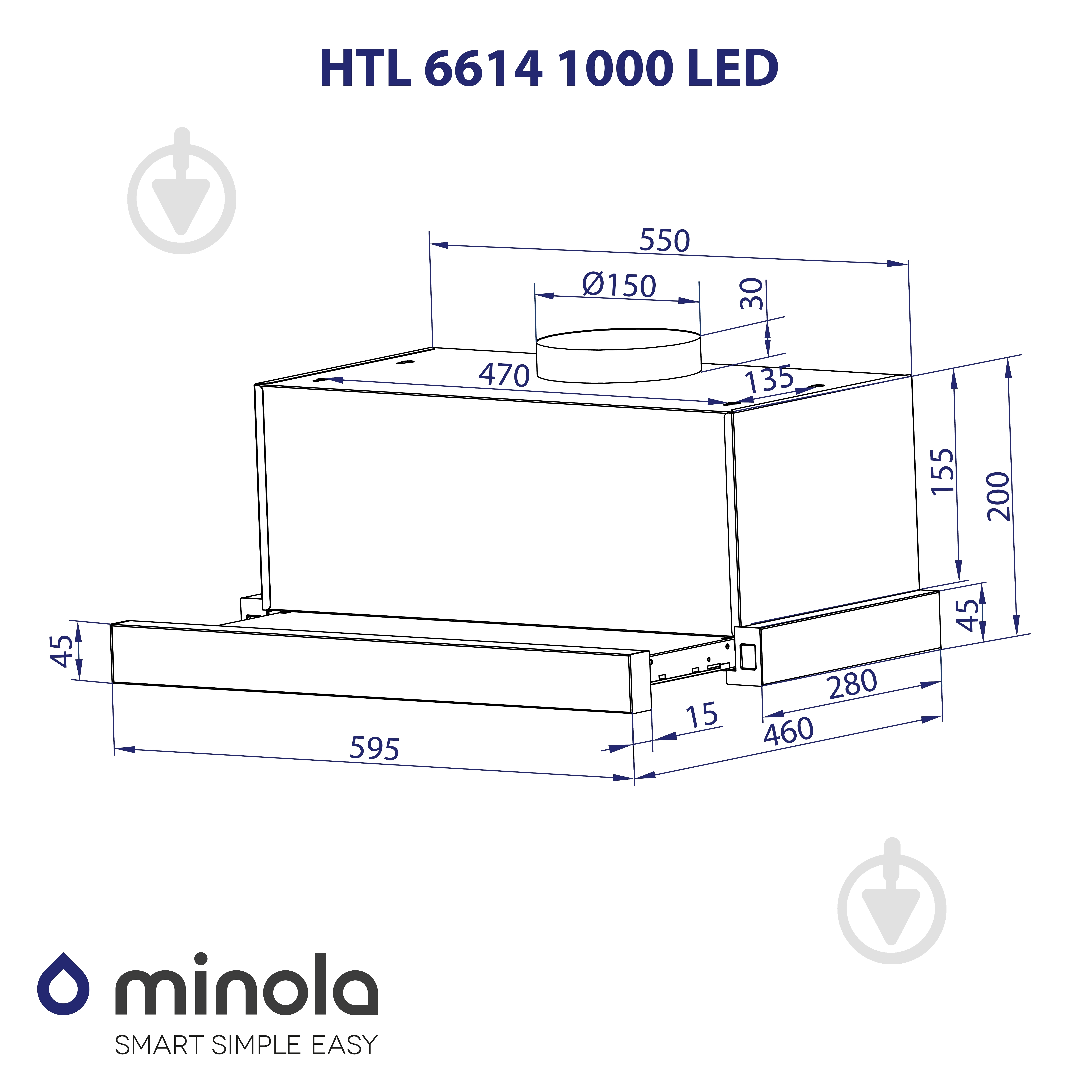 Витяжка Minola HTL 6614 BLF 1000 LED телескопічна — фото 12
