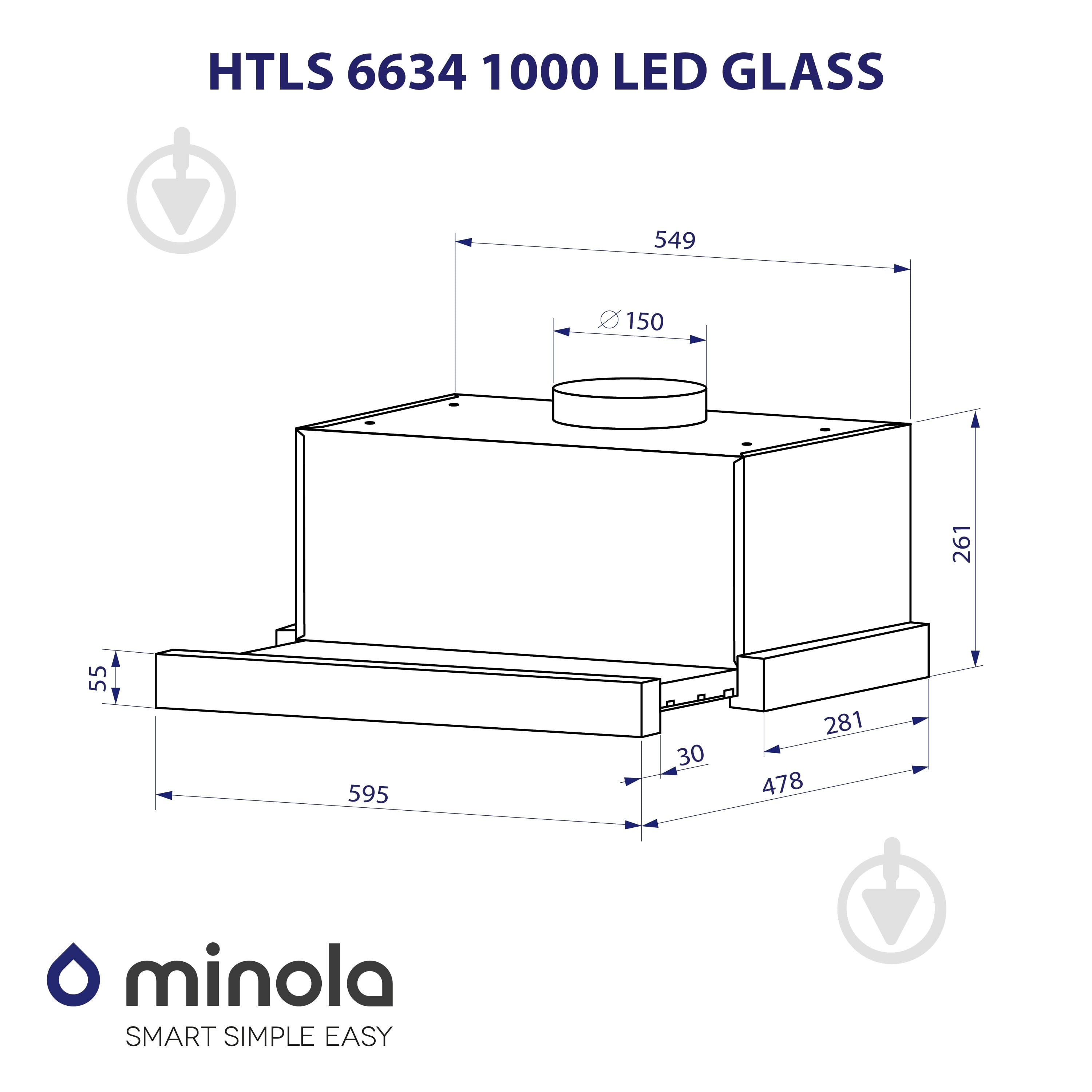 Вытяжка Minola HTLS 6634 BLF 1000 LED GLASS телескопическая - фото 11
