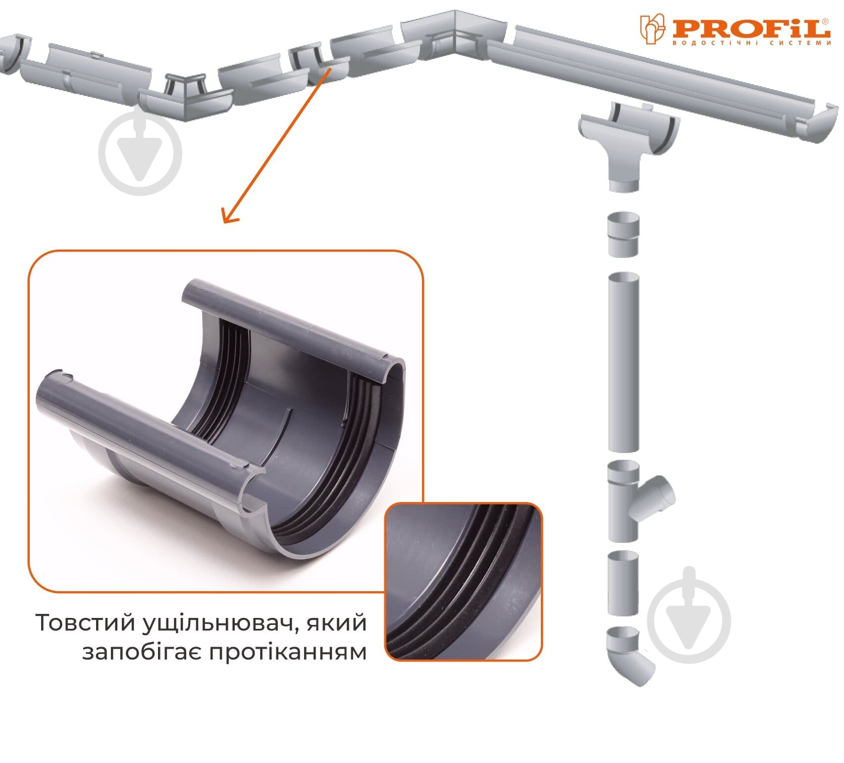 Муфта желоба PROFiL 90 мм графит - фото 2