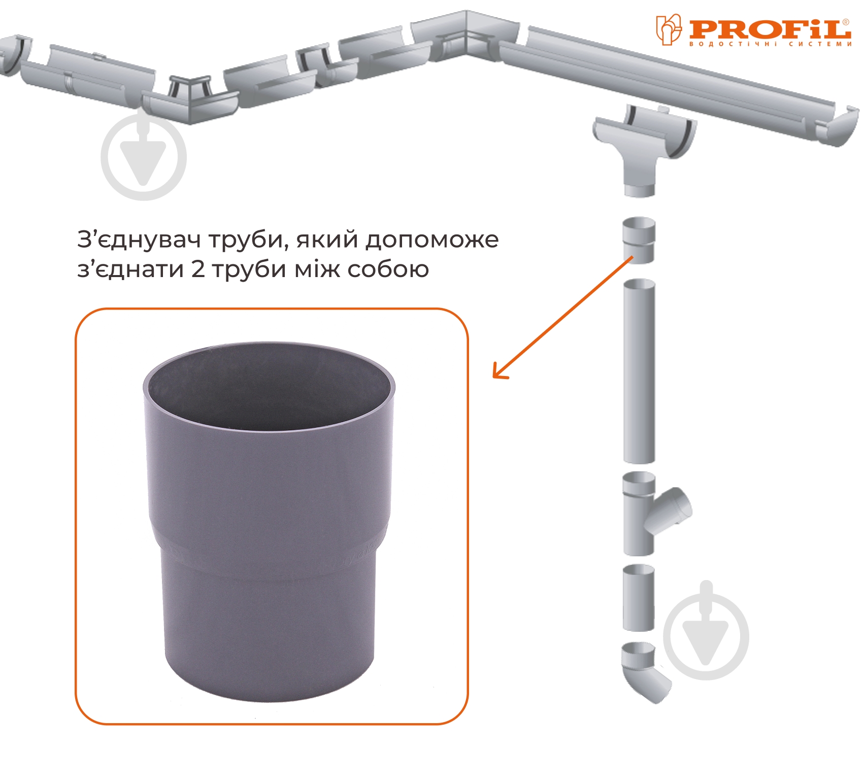Муфта трубы PROFiL 75 мм графит - фото 2