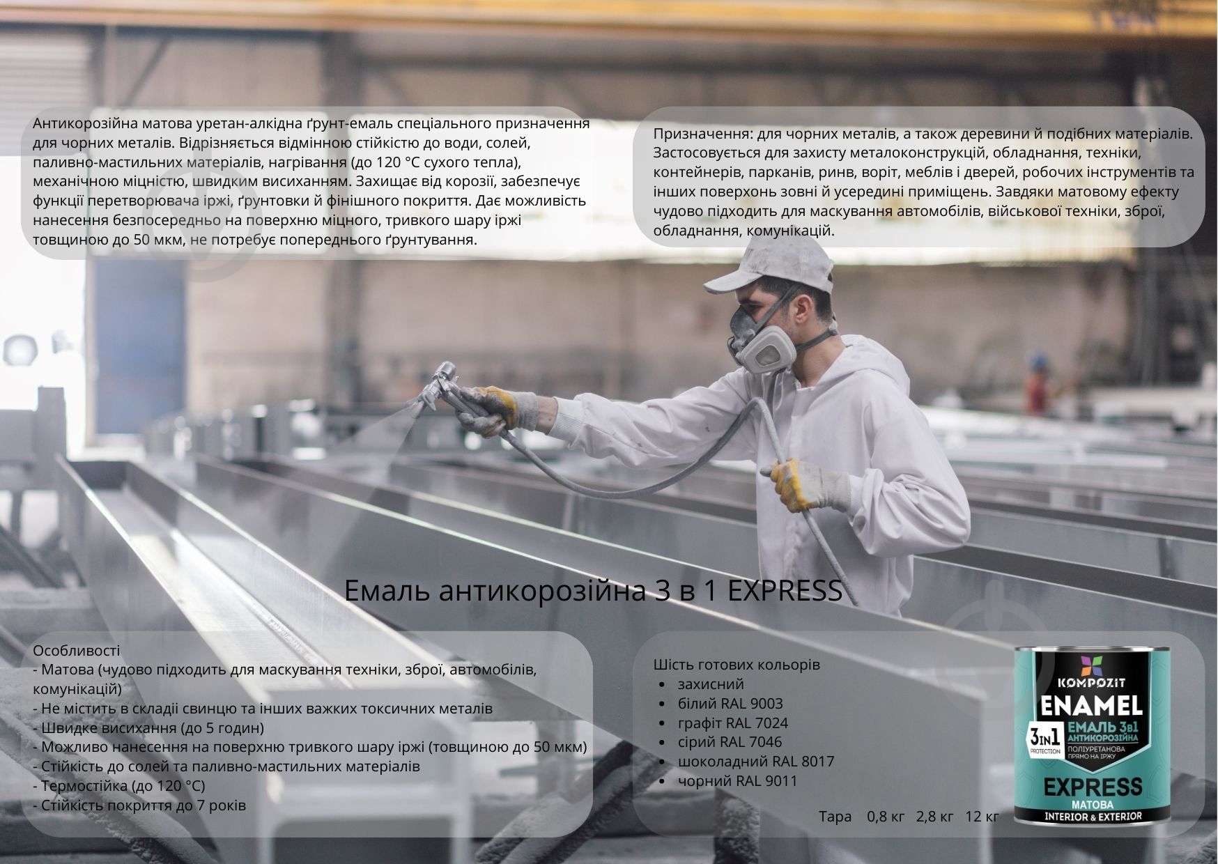 ᐉ Емаль антикорозійна Kompozit 3 в 1 EXPRESS RAL 9003 білий мат 0