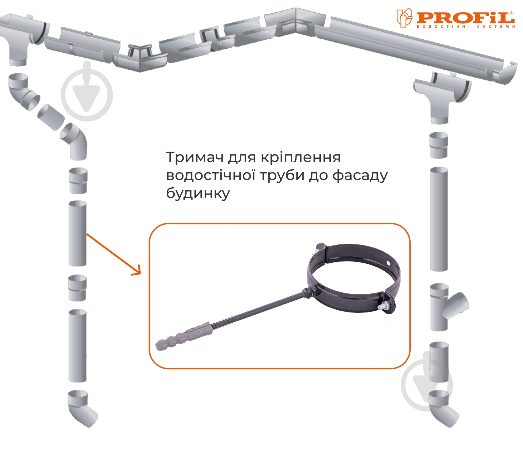 Хомут крепления трубы PROFiL 130 L100 графит - фото 2