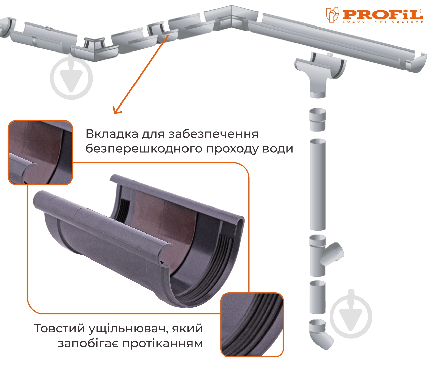 Муфта желоба PROFiL 130 мм графит - фото 2