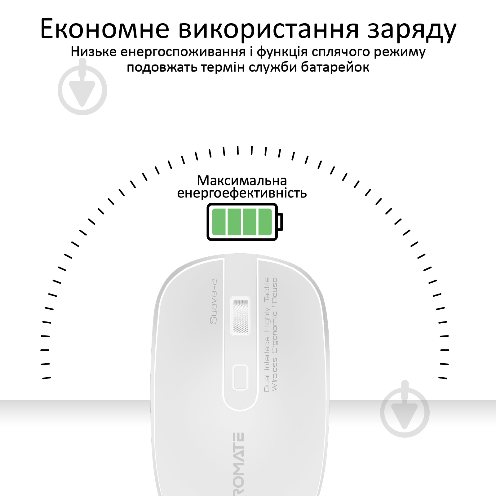 Мышка Promate Suave-2 Wireless White - фото 5 Мышка Promate Suave-2 Wireless White - фото 5