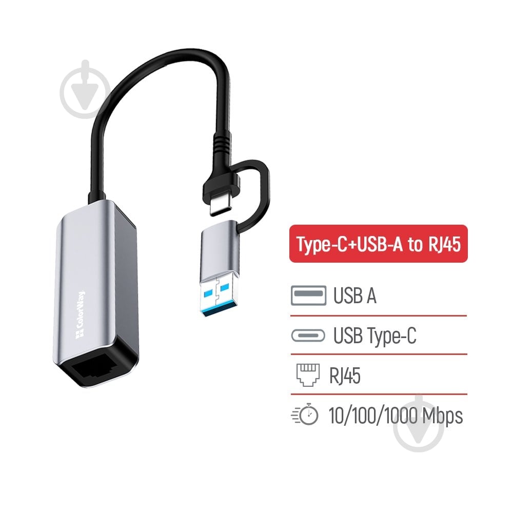 USB-адаптер ColorWay USB-A/USB-С 3.0 - RJ45 Gigabit Ethernet (CW-AD-CRG) - фото 6