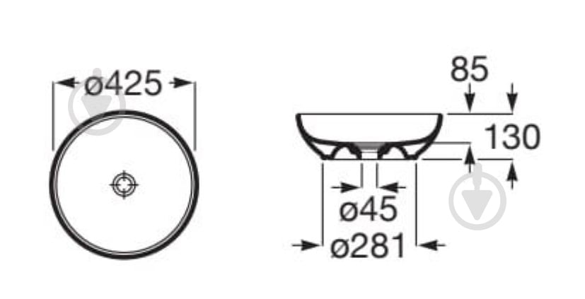 Умывальник-чаша ROCA BOL, 42,5*42,5 см - фото 2 Умывальник-чаша ROCA BOL, 42,5*42,5 см - фото 2
