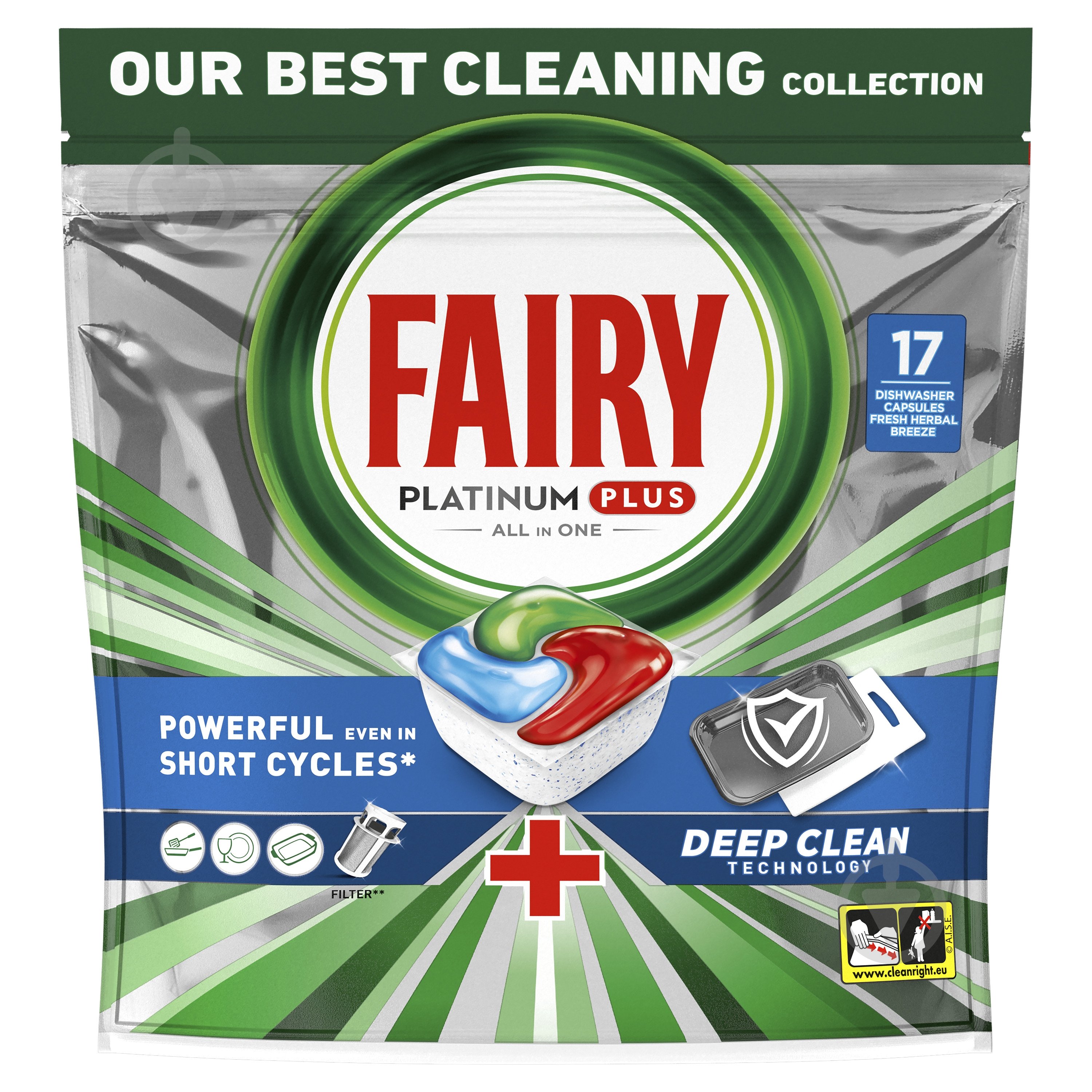 Таблетки для посудомийних машин Fairy Platinum Plus Blue Все-в-одному Fresh Herbal Breeze 17 шт. - фото 2