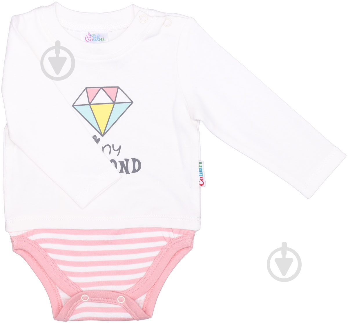 Боди для девочки Colibrі с длинным рукавом tiny diamond р.86 молочный CLG005 - фото 1