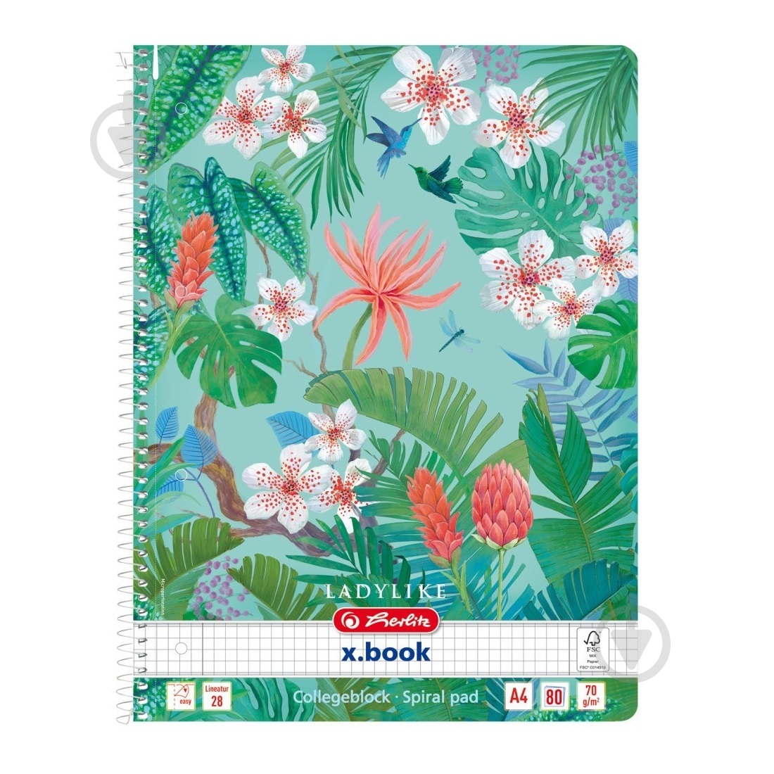 Блокнот А4 80 аркушів в клітинку Ladylike Jungle Herlitz - фото 1