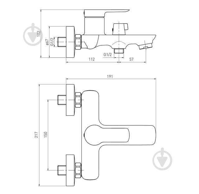 Смеситель для ванны VOLLE Libra 15202100 - фото 2