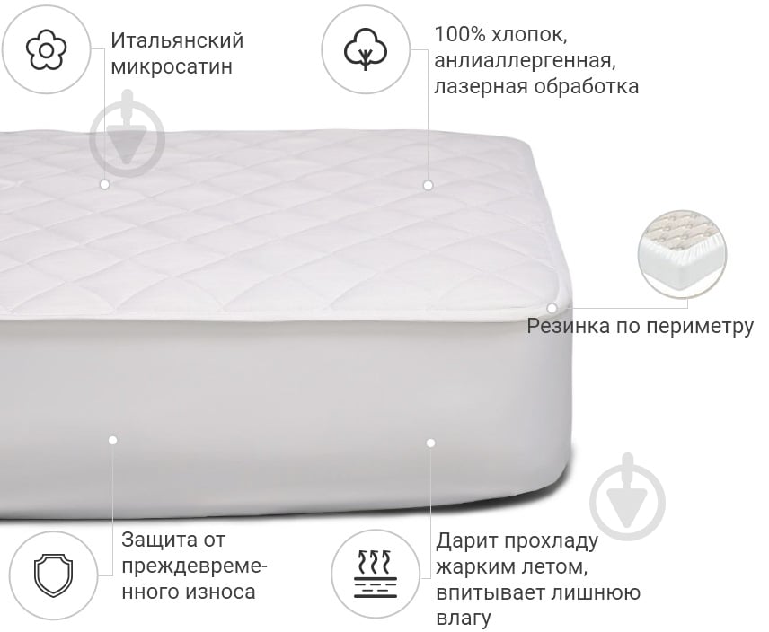 Наматрацник антиалергенний MirSon Стандарт Eco 221 звичайний з резинкою по периметру 26х150x200 см 2200000378033 - фото 2