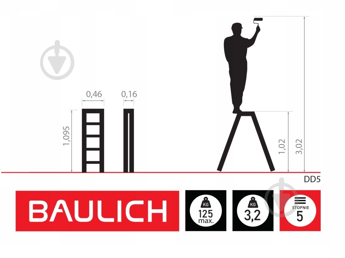 Драбина-стрем’янка Baulich AL-BL-DD5 двостороння 2x5 - фото 4