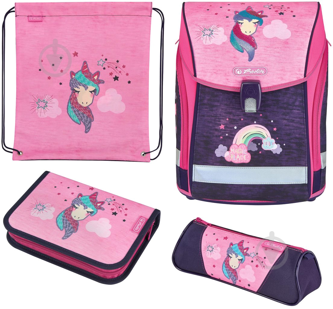 Ранец школьный Herlitz укомплектованный Midi Plus Unicorn (50025640) - фото 1 Ранец школьный Herlitz укомплектованный Midi Plus Unicorn (50025640) - фото 1