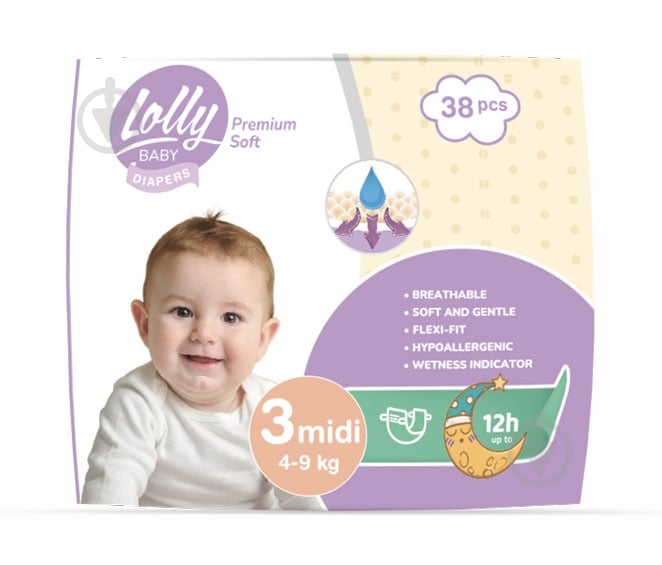 Підгузки LOLLY Premium Soft 3 4-9 кг 38 шт. - фото 1 Підгузки LOLLY Premium Soft 3 4-9 кг 38 шт. - фото 1